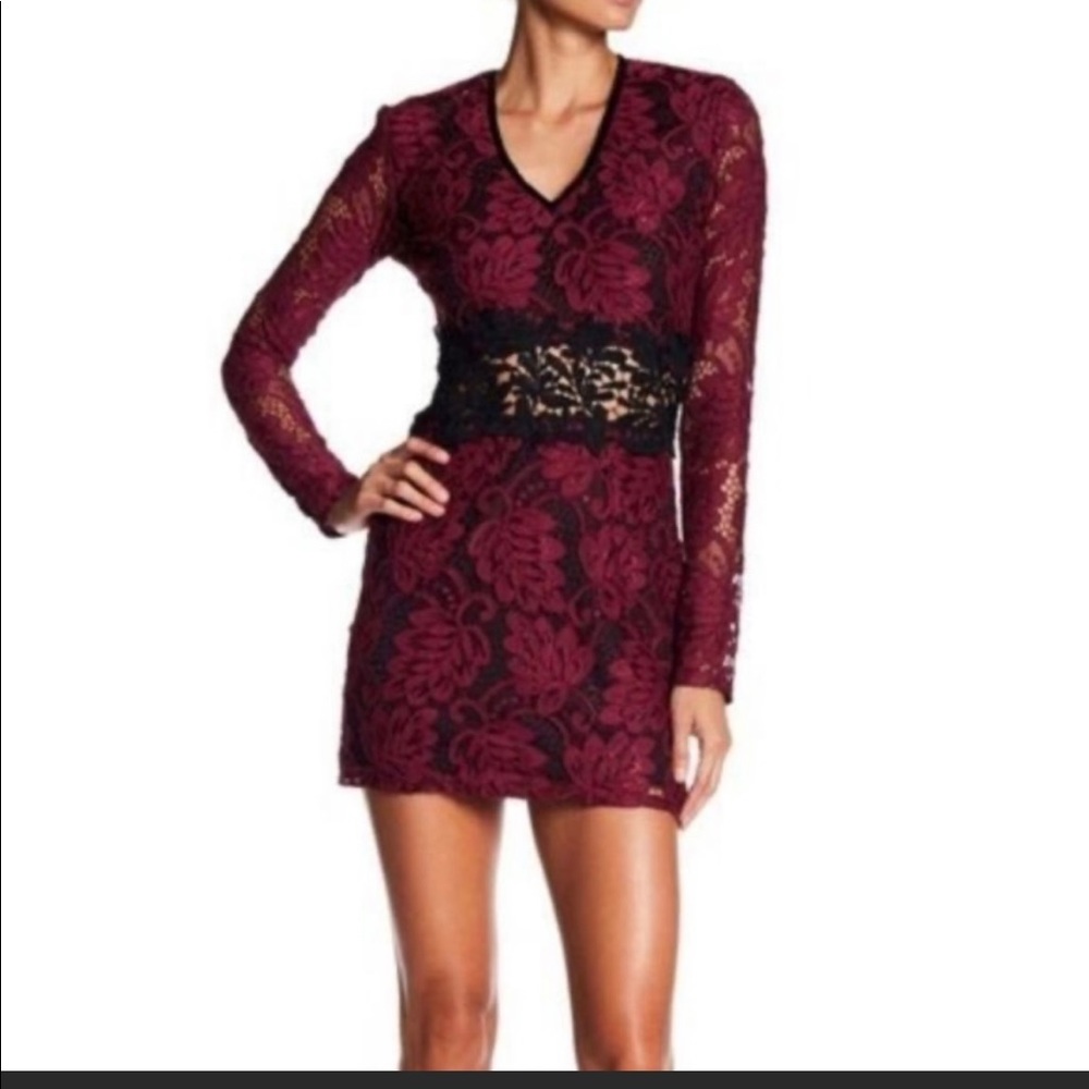Romeo & Juliet Wine and Black Lace Overlay Dress